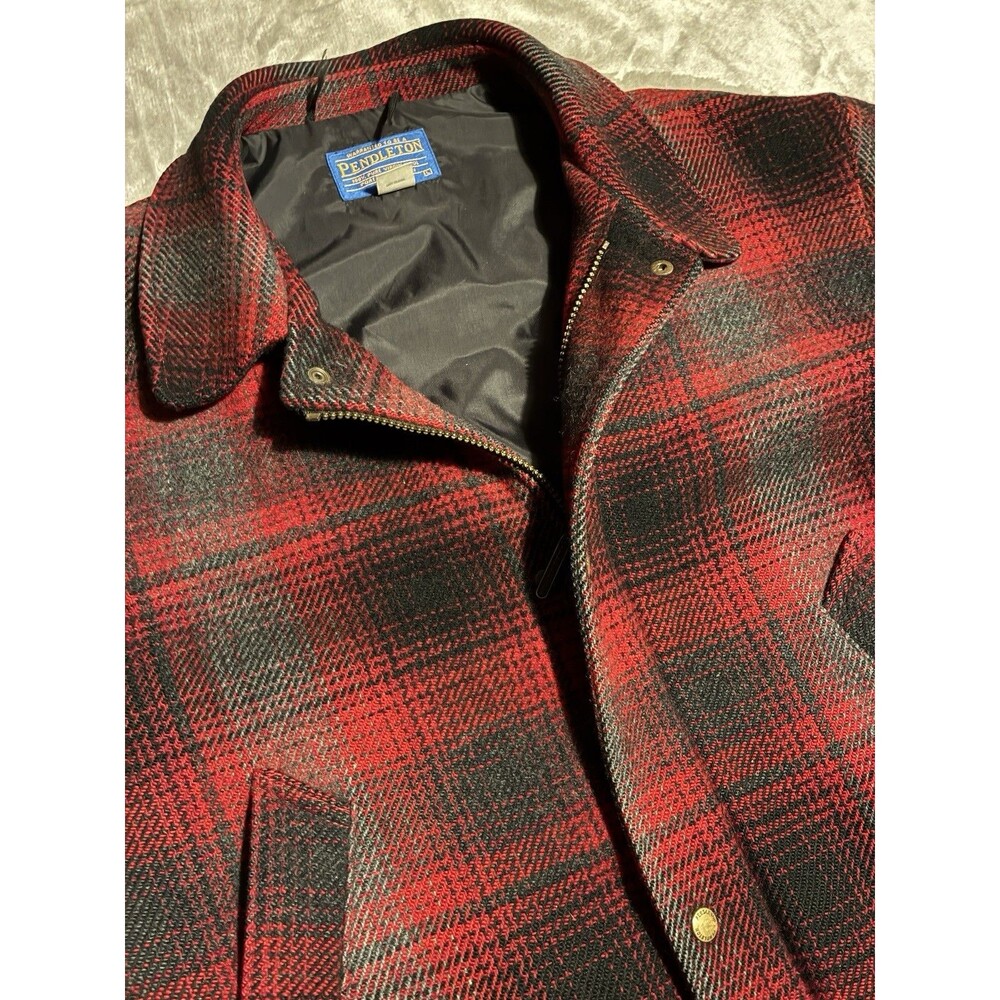 Pendleton Wool Thinsulate Lined Coat Red Gray Plaid Men’s Size L-Car Coat